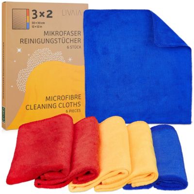 LIVAIA Microfiber Cleaning Cloth  6 Microfiber Cleaning Cloths In Red, Blue, Yellow