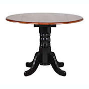 Besthom Selections 42 In. Round Extendable Distressed Antique Black With Cherry Top Wood Drop Leaf Dining Table (Seats 6)