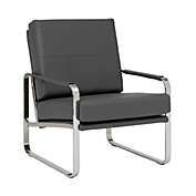 Studio Designs Home Home Allure Modern Thick 5" Cushions Accent Arm Chair In Chrome and Smoke Grey Blended Leather