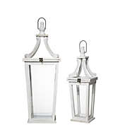 Urban Wood Square Lantern with Metal Top Handle and Glass Covered Design Body Washed Finish Set of Two White - White