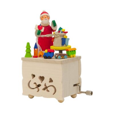 Alexander Taron 4.75&quot; Red and Brown Decorative Santa with Toys Hand Crank Music Box