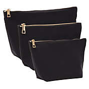 Glamlily 3 Pack Black Makeup Bag Set for Women, Nylon Zipper Pouch Organizers for Cosmetics, Travel, Toiletries (3 Sizes)