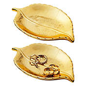 Juvale 2 Pack Gold Leaf Shaped Trinket Tray, Small Ceramic Jewelry Dish (5.3 x 3.6 x 0.8 In)