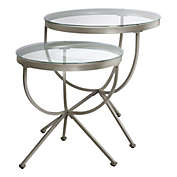 Monarch Specialties I 3322 Nesting Table - 2pcs Set / Silver With Tempered Glass