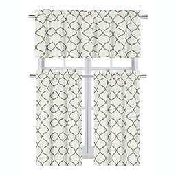 Kate Aurora Living Shabby Trellis 3 Piece Caf? Kitchen Curtain Tier And Valance Set - 56 in. W x 36 in. L, Linen