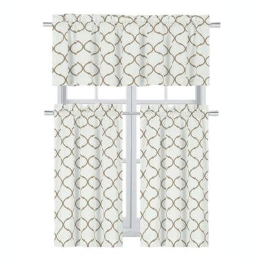 Kate Aurora Living Shabby Trellis 3 Piece Café Kitchen Curtain Tier And Valance Set - 56 in. W x 36 in. L, Linen. View a larger version of this product image.