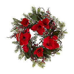 Nearly Natural Amaryllis Artificial Wreath, 24-Inch