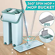 Stock Preferred 360° Rotation Spin Flat Mop with Bucket Set in Nordic Green