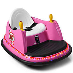 Costway-CA 6V Kids Ride On Bumper Car Vehicle 360-degree Spin Race Toy with Remote Control-Pink