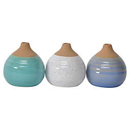 Kingston Living Set of 3 Blue and White MatteBud Table Vases 4