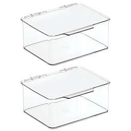 mDesign Plastic Stackable Divided Battery Storage Organizer Box, 2 Pack - Clear