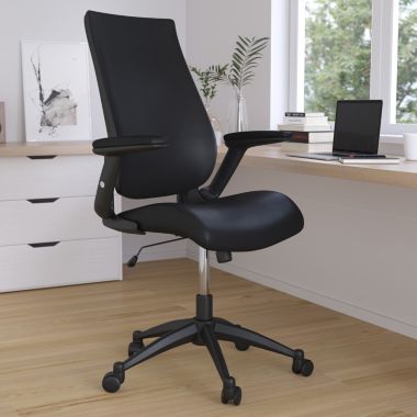 Merrick Lane Rockefeller High-Back Black Faux Leather Executive Swivel Office Chair with Molded Foam Seat and Adjustable Arms. View a larger version of this product image.