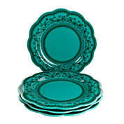 Gibson Elite Medallion 4 Piece 10.6 Inch Stoneware Scalloped Dinner Plate Set in Turquoise