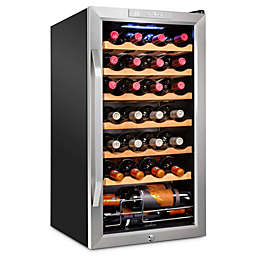28 Bottle Freestanding Wine Cooler with Locking Door in Stainless Steel