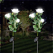 Donwell-tech 4- Pack Solar Rose Flowers Garden Lights LED, White