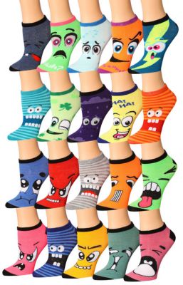 Tipi Toe Women&#39;s 20 Pairs Colorful Funny Face Low Cut/No Show Socks