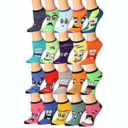 Tipi Toe Women's 20 Pairs Colorful Funny Face Low Cut/No Show Socks