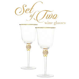 Berkware Rosè Wine Glass with Rhinestone Design and Gold Rim set of 2