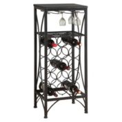 Monarch Specialties I 3347 Home Bar - 40"H / Black Metal Wine Bottle And Glass Rack