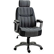 Halifax North America Ergonomic Chair, Ergonomic Office Chair with Adjustable Headrest, Rocking Function and Swivel Wheels, Desk Chair on Wheels, Linen Grey
