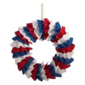 Nearly Natural 18"D Patriotic Party Decorative Red, White and Blue "Americana" Burlap Wreath