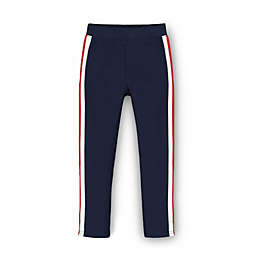 Hope & Henry Girls' Ponte Pants with Side Stripe, Navy With Red and White Stripe, Size  3