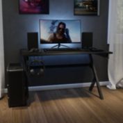 Emma + Oliver Black Computer Table Gaming Desk - Headphone Holder and 2 Cable Management Holes