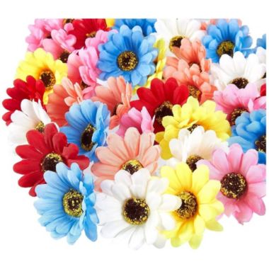 Juvale Artificial Flower Heads - 60-Pack Fake Daisy Flowers Wedding Decorations, Baby Showers, DIY Crafts, Mixed Colors, 2.1 x 2.1 x 1 inches. View a larger version of this product image.