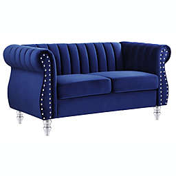 Passion Furniture Westwood 60 in. Navy Blue Velvet 2-Seater Sofa with Wood Legs