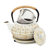 Juvale 3 Piece Set White Japanese Cast Iron Teapot with Stainless Steel Infuser and Trivet (27 oz)