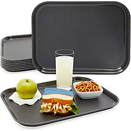 Okuna Outpost Black Plastic Serving Trays, Cafeteria Food Server (16 x 12 In, 8 Pack)