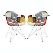 LeisureMod Willow Fabric Eiffel Accent Chair, Set of 2 - Multi-Color