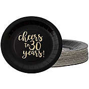 Juvale Disposable Plates - 48-Count Paper Plates, 30th Birthday, Wedding Anniversary Party Supplies for Appetizer, Lunch, Dinner, Dessert, Cheers to 30 Years in Gold Foil Design, Black, 9 Inches Diameter