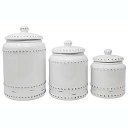 KOVOT 3 Piece Ceramic Canister Set With Air-Sealed Lids & Bonus Decal Labeling Stickers - Ivory White With Antique-Style Finish