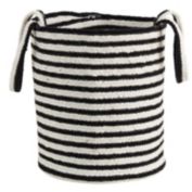 Nearly Natural Modern 13" Boho Chic Basket Natural Cotton, Handwoven Black and White Stripe with Handles