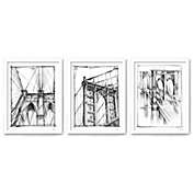(Set of 3) Triptych Wall Art Wall Art Brooklyn Bridge Sketches by World Art Group White Framed Prints 18" x 24" - Americanflat
