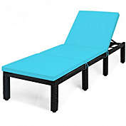 Costway Patio Rattan Cushioned Height Adjustable Lounge Chair-Blue