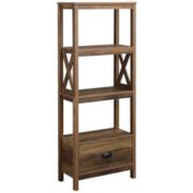 HOMCOM Farmhouse Chic 3-Tier Shelf Bookcase Display Rack with Drawer for Living Room, Bedroom, Office, Natural Wood