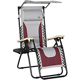 Outsunny Zero Gravity Lounger Chair, Folding Reclining Patio Chair, with Cup Holder, Shade Cover, and Headrest for Poolside, Events, and Camping, Wine Red