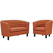 Modway Furniture Prospect 2 Piece Upholstered Fabric Loveseat and Armchair Set, Orange