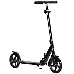 Soozier Folding Kick Scooter for 12 Years and Up for Adults and Teens, Push Scooter with 3-Level Height Adjustable Handlebar, Big Wheels and Rear Wheel Brake, Black
