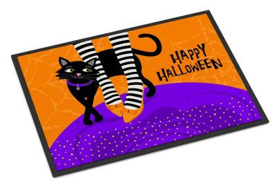 60/72" Pumpkin Black Cat and Witch Halloween Shower Curtain Bathmat Bath Rug Mat 