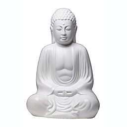 Urban Trends Collection Ceramic Meditating Buddha Figurine with Rounded Ushnisha in Dhyana Mudra Glazed Finish, Large - White