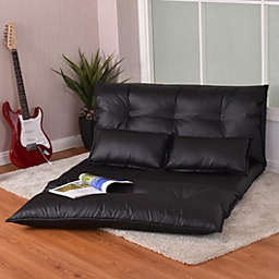 Costway Foldable PU Leather Leisure Floor Sofa Bed w/ 2 Pillows
