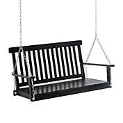 Outsunny 2-Seater Outdoor Patio Porch Swing Chair Seat with Slatted Build, Hanging Chains, Fir Wooden Design, Black
