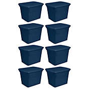Sterilite Lidded Stackable 18 Gallon Storage Tote Container, Blue, 8 Pack