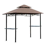 Outsunny 8&#39; Patio BBQ Grill Gazebo Canopy with 2 Tier, Flame Retardant Cover, Large Storage Work Platform and Stylish Utility