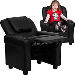 Flash Furniture Contemporary Black Leathersoft Kids Recliner With Cup Holder And Headrest - Black LeatherSoft