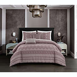 Chic Home Addison Comforter Set Jacquard Chevron Geometric Pattern Design Bedding Plum, Queen