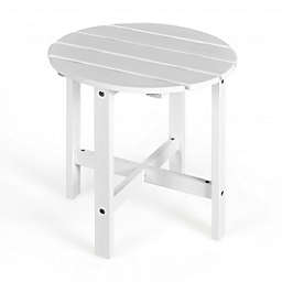 Costway 18 Inch Patio Round Side Wooden Slat End Coffee Table for Garden-White